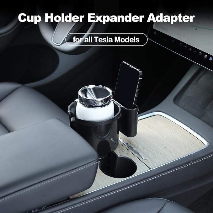 2-in-1 Car Cup Holder Expander with Phone Holder, Universal Cup Holder Adapter, Fits Yeti 14/24/36/46oz, Hydroflask 32/40oz & Large Water Bottles, Adjustable Base Fits Tesla, Truck, RV, SUV