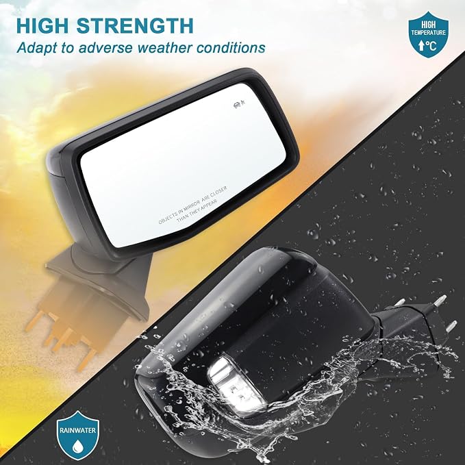 Right Passenger Side Mirror Compatible With 2019-2025 Chevy Silverado 1500 With Power Folding Heated Turn Signal Puddle Lights Memory Temperature Sensor Blind Spot Black Replace#84898868(16Pins)