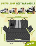 Dog Car Seat Cover, Heavy Durable Dog Seat Cover for Back Seat, 100% Waterproof Scratch Proof Nonslip Dog Hammock for Car with Side Flap, Pet Back Seat Covers Large 60" W x 64" L