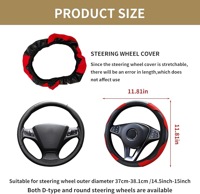 Car Steering Wheel Cover 15 inch, Microfiber PU Leather Elastic Steering Wheel Protector, Anti-Slip Breathable Car Interior Accessories for Most Cars (Beige)