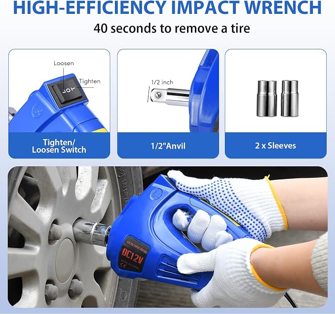 Electric Car Jack kit 5 Ton 12V Electric Floor Jack Lift for Vehicle, Electric Hydraulic Jack Auto Repair Tool Set with Built-in Inflator and Impact Wrench for SUV Sedan Truck Tire Change Blue