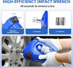 Electric Car Jack kit 5 Ton 12V Electric Floor Jack Lift for Vehicle, Electric Hydraulic Jack Auto Repair Tool Set with Built-in Inflator and Impact Wrench for SUV Sedan Truck Tire Change Blue