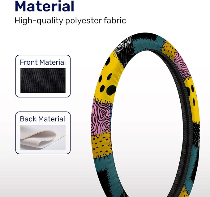 Nightmare Rag Doll Steering Wheel Cover, Non Slip Polyester Car Wheel Protector for Car SUV Truck, Universal 15 Inch