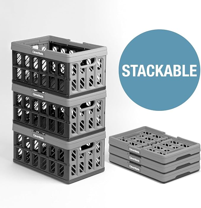 Eco Collapsible Shopping Basket with Handles, 24L Stone, 3 Pack