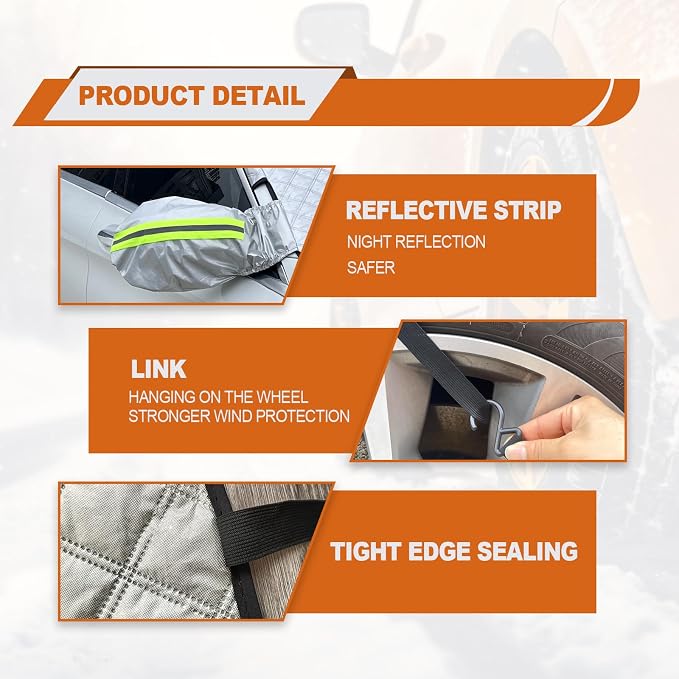 Car Windshield Snow Cover with Side Mirror and Hook, Winter Magnetic Windshield Sun Shade Foldable, Windshield Cover for Ice and Snow, Fit for Small Sedan, Compact SUV, (58"x47") Silver