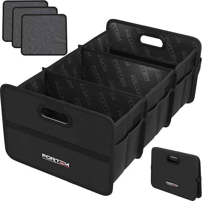 Car Trunk Organizer, Collapsible Two Compartment Organizer, Foldable SUV & Truck Storage for Car Accessories for Women Men, Non Slip Bottom, Sturdy Side Walls, Strong Handles, 75L