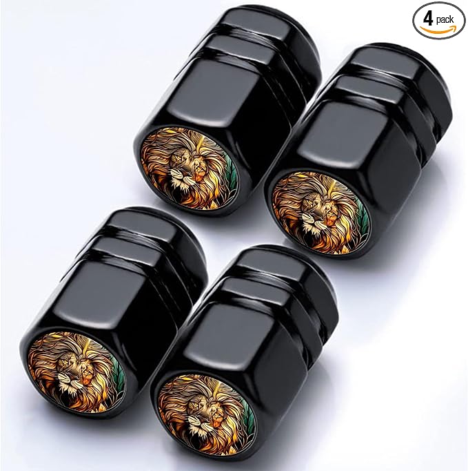 4Pack Lion Car Tire Valve Stem Caps Aluminum Valve Stem Covers Air Cap | Corrosion Resistant Car Valve Cap for Auto SUV Bike Motorcycle Valve Decor Lion Car Accessories Gifts