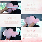 2 Pcs Plush Heart Shaped Pillow with Angel Wings Car Headrest Soft Comfortable Seat Pillow for Driving Travelling Room Office Car Decor, 19.7 x 8.3 Inch(Pink)