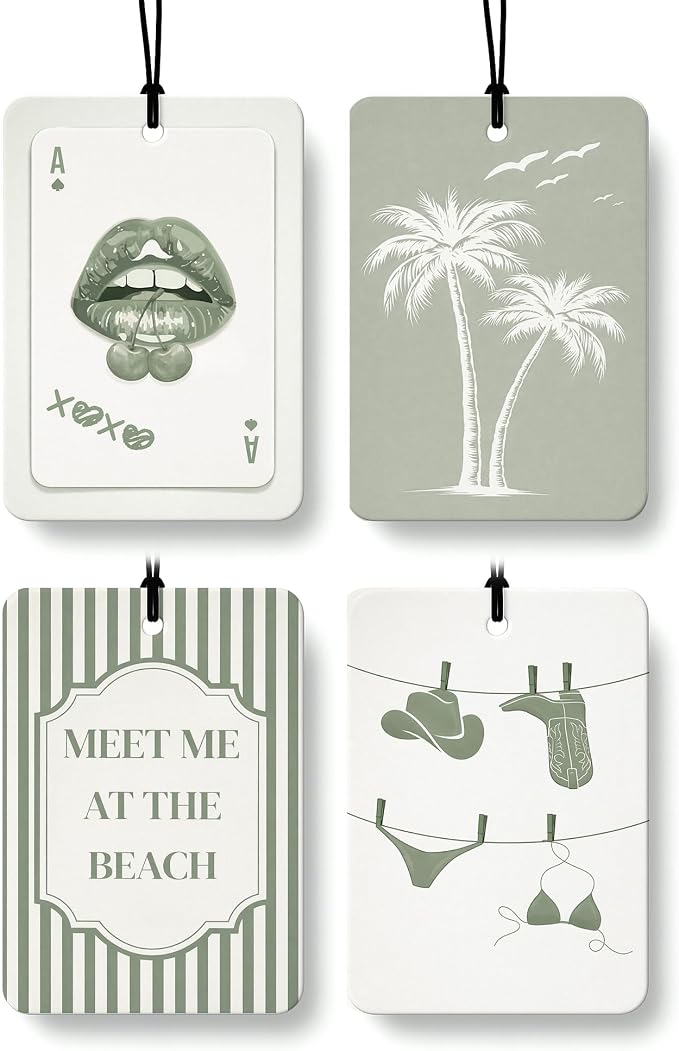 Sage Green Coastal Car Air Freshener 4 Pcs Coconut Scented, Nautical Bikini Cowgirl Car Accessories Mirror Decor for Women, Girly Beachy Hanging Air Freshener for Cars Closet Drawer Books