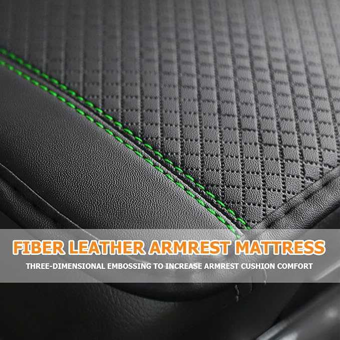 Car Armrest Storage Box Mat, Fiber Leather Car Center Console Cover, Car Armrest Seat Box Cover Accessories Interior Protection for Most Vehicle, SUV, Truck, Car (Black/Green)