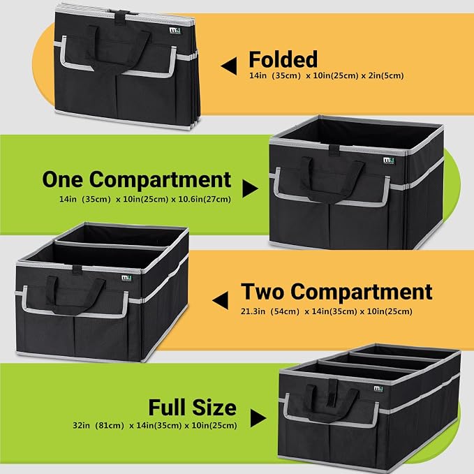 Trunk Organizer for Car, SUV Trunk Organizer, 12 Pockets, Non-Slip Bottom, Sturdy Oxford Car Organizer for Sedans, Van, Jeep, Grocery, Large 3 Compartments, Black Gray, 32"×13"×10.6"