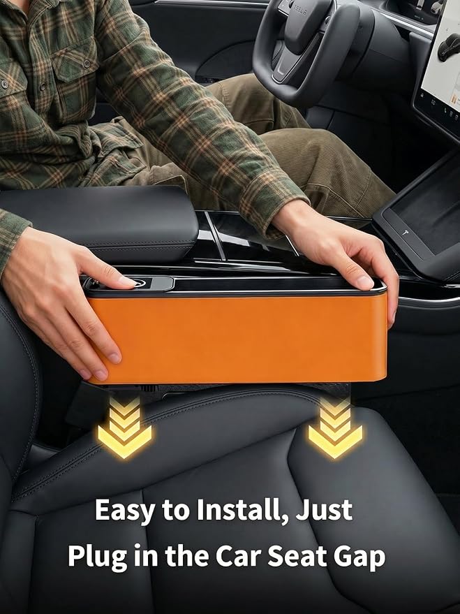 75W Retractable Car Charger with Car Seat Gap Filler – 4 in1 Fast Charging Car Adapter, Built-in 36W PD USB C Cable & Storage Organizer for Phone/Sunglasses/Cards – No More Lost Items