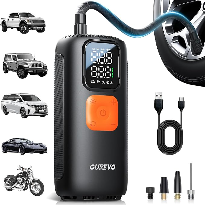 Tire Inflator Portable Air Compressor, 22 Cylinder & 6X Faster Inflation, 160 PSI Tire Pump with Digital Pressure Gauge, Auto Shut-Off, Air Pump for Car, Truck, Motorcycle, Bicycle, Ball