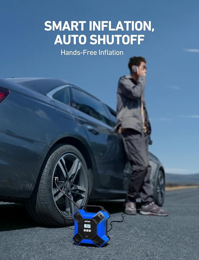Tire Inflator Portable Air Compressor 160PSI, 12V DC (NO AC) 10Ft Cord with Integrated Metal Structure, LED Light Air Pump for Car Tires, Bicycles, Motorcycles and Other Inflatables(Blue)