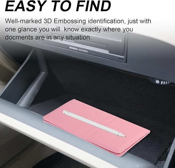 Car Registration and Insurance Holder, Car Accessories Vehicle Glove Box Car Organizer Women Car Accessories with Magnetic Shut for Cards, Essential Document, Driver License, Pink