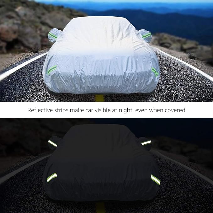 Car Cover 196"×78"×59" Waterproof All-Weather Sedan Cover Outdoor Indoor with Zipper Door & Windproof Straps | UV Snow Dust Protection Fit for Toyota Camry Honda Accord Kia K5 Altima