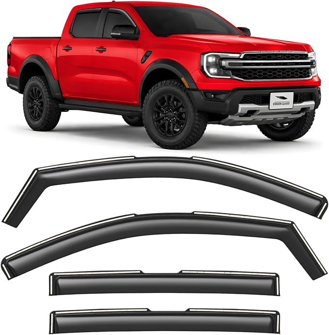 Voron Glass in-Channel Extra Durable Rain Guards for Ford Ranger 2024-2026 SuperCrew, Window Deflectors, Vent Window Visors, 4 Pieces - 200645