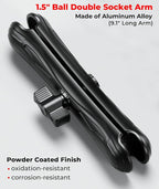 1.5" Ball Aluminum Alloy Double Socket Arm, 9.1" Length Long Arm | Compatible with RAM Mounts C Size 1.5" Ball Components, 360° Rotation, for Fish Finder Mount, Marine Electronic Mount