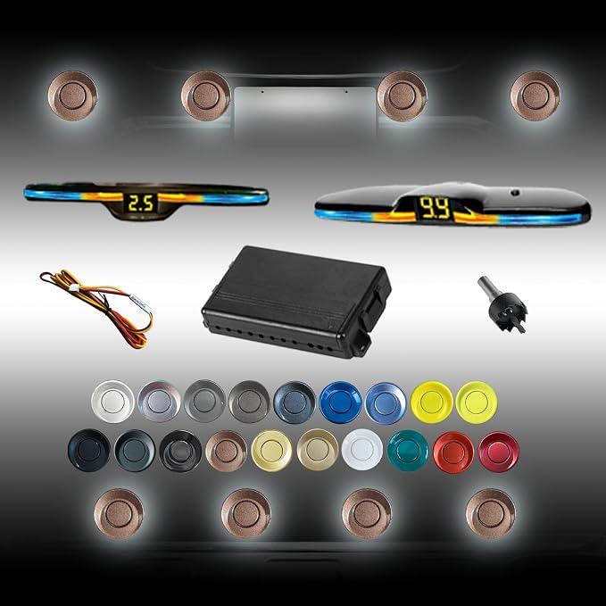 New Features Forward and Reverse Parking sensors, Option to Measure Distance in inches, bidirectional Display Option, and Customizable Digital Direction 18 Color Probes to Choose from(Brown)