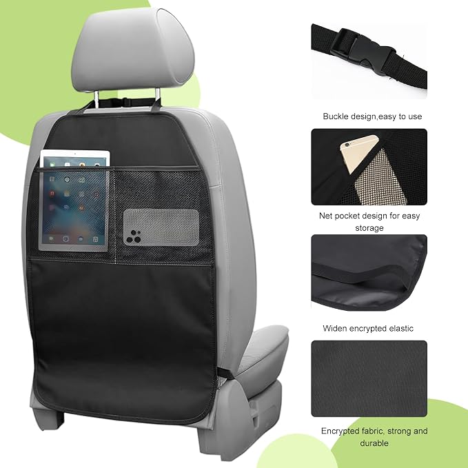 2 PCS Back Seat Protector for Car, Large Kick Mat Auto Seat Cover with 2 Mesh Pockets, Waterproof Backseat Cover Premium Kick Protector for Most Vehicles, Car Accessories