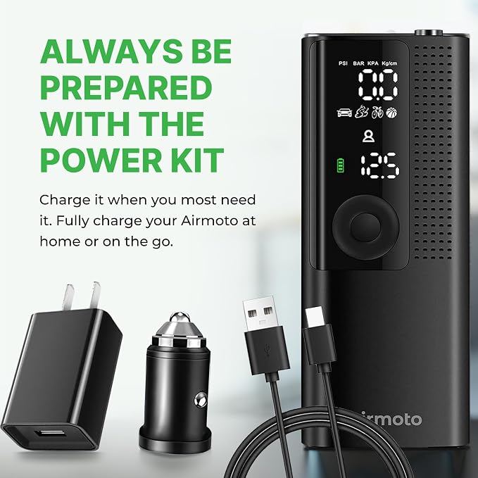 and Power Kit Bundle Deal - 1 bundle - Tire Inflator Portable Air Compressor with Power Kit for Charging on The Road - Cordless Air Pump for Car Tires, Motorcycle, Bicycle, Balls