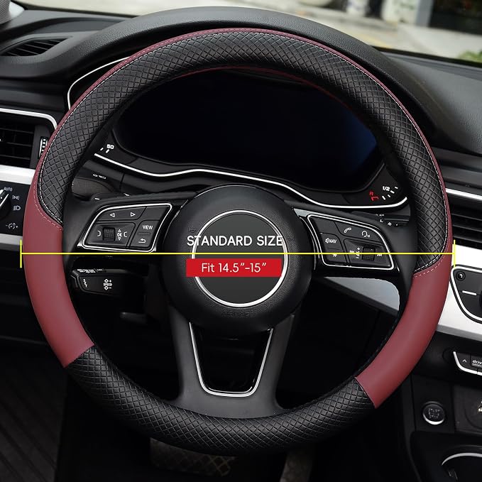 Steering Wheel Cover, Universal Fit 15 Inch Microfiber Leather Car Wheel Protector, Anti-Slip, Claret