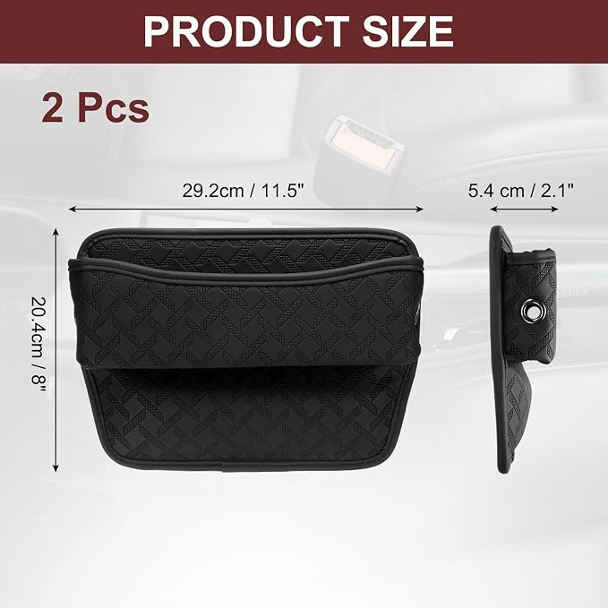 2pcs Car Seat Gap Filler Organizer 11.5 x 8 x 2.1 Inch Leather Universal Car Organizer Storage Box Between Seat and Console for Phone Sunglasses Keys, Black