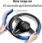 2Pc Carbon Fiber Steering Wheel Cover Universal Fit 99% Cars | Non-slip soft grip, easy to wipe clean, quick to install, perfect for daily commutes and road trips, Blue
