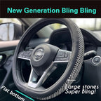 D Shaped Bling Comfy Steering Wheel Cover with Jumbo Crystal Rhinestones, Anti-Slip Diamond Leather, Flat Bottom 14.5-15 Inch (Black)
