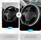 Leather Steering Wheel Cover – Black & Silver, Universal Fit 14.5-15 Inch, Microfiber Leather, Anti-Slip & Breathable Design for Men and Women