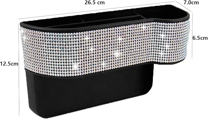 Car Seat Side Drop Organizer, Sparkle Car Seat Gap Filler, Car Seat Console Storage Organizer, Crystal Car Seat Pockets with Cup Holder and Two Charging Ports for Co-Driver.