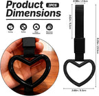 2 Pcs Heart Shaped Car Handle Strap – Drift Charm Rear Bumper Warning Ring Decor for Car Interior Exterior, Subway Bus Handle Accessory, Cute Heart Car Decor Gift for Women & Men (Black)