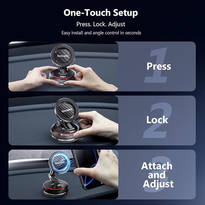 for MagSafe Car Mount [3-Axis] Nano Adhesive Gel + Strong Suction Cup Magnetic Phone Holder for Dashboard & Windshield, 360° Adjustable for iPhone 17 16 15 14 13 12, Samsung, Carbon Fiber
