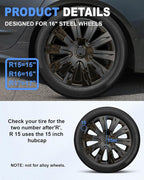 Hubcaps,15 inch hubcaps Set of 4, Wheel Rim Cover ABS Material, Snap On Car Truck SUV Replacement, for Toyota Camry Nissan Mazda etc, Black