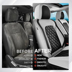 Coverado Car Seat Covers Front Seats, Luxury Stain-Resistant Waterproof Faux Leather Full Set with Rear Protectors, Elegant Easy-Clean Automotive Interior – WhiteBlack