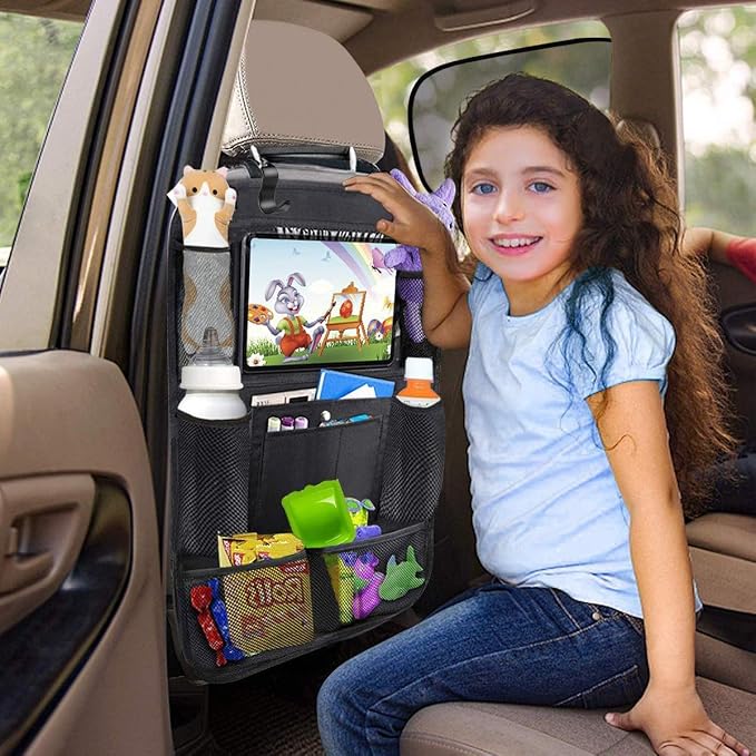 Car Backseat Organizer, Waterproof and Durable Car Seat Organizer Kick Mats, 9 Storage, Tablet Holder, Pockets Car Back Seat Protectors Kick Mats Car Travel Accessories for Kids (1 pack)