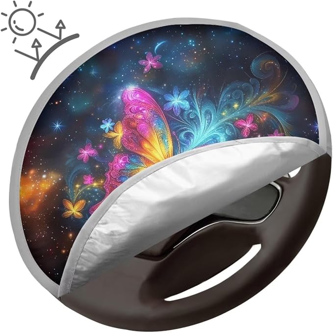Steering Wheel Sun Shade Cover Galaxy Butterfly Car Accessories 17 inch Anti-Heat Steering Wheel Cover for Blocking Sun & Heat,Cooling Steering Wheel Cover for Summer