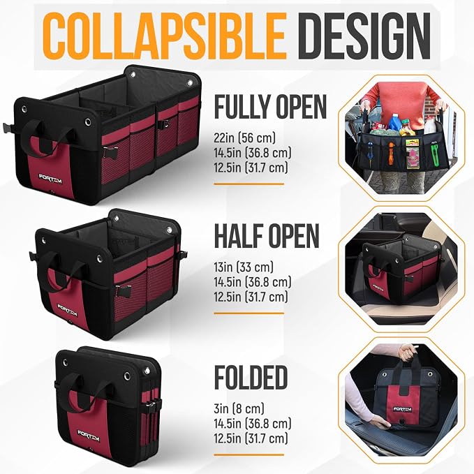 Trunk Organizer For SUV Car Organizer and Storage, Multi-Compartment Storage Bag Car Accessories for Women Men, Perfect Christmas Gifts, 1680D Oxford, Non Slip Bottom, Straps, Soft Cover (90L)