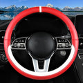 Car Leather Steering Wheel Cover - Panapi Material, Universal 14.5-15 Inch Leather Anti-Slip Breathable Auto Steering Wheel Covers for Men Women (Nappa Leather - Red & White)