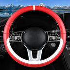 Car Leather Steering Wheel Cover - Panapi Material, Universal 14.5-15 Inch Leather Anti-Slip Breathable Auto Steering Wheel Covers for Men Women (Nappa Leather - Red & White)