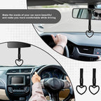 2PCS Heart Shaped Car Handle Straps, Rear Bumper Warning Keychain Ring for Car Exterior Accessories (Black)