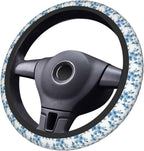 Cute Floral Steering Wheel Cover 15 in + 2pc Blue Flowers Car Coasters | Anti-Slip Breathable Universal for Car Suitable for Men Women Florals