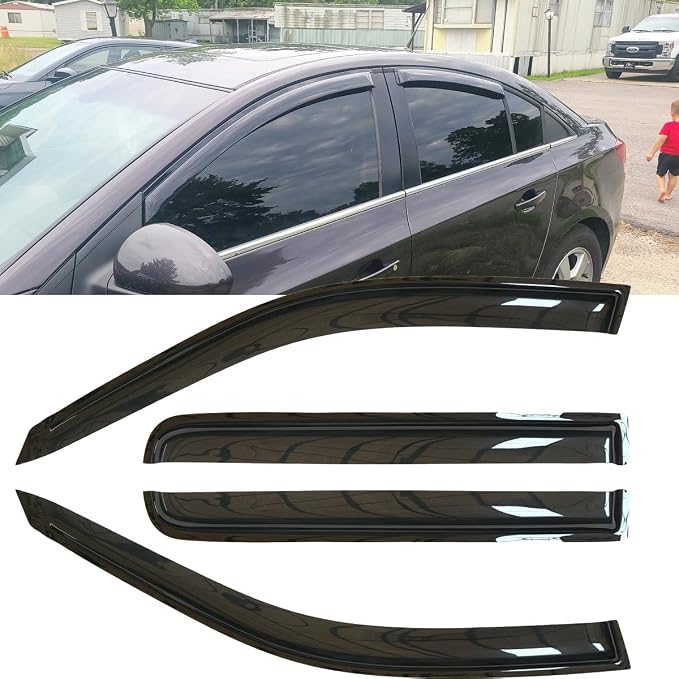 4pcs Original Shatterproof Rainproof Side Window Wind Deflectors for 2011-2015 Chevy Cruze,Outside Mount Rain Guard Sets,Nice Looking Window Visors for Cars,Vent Deflector for Cruze 11-15 94611