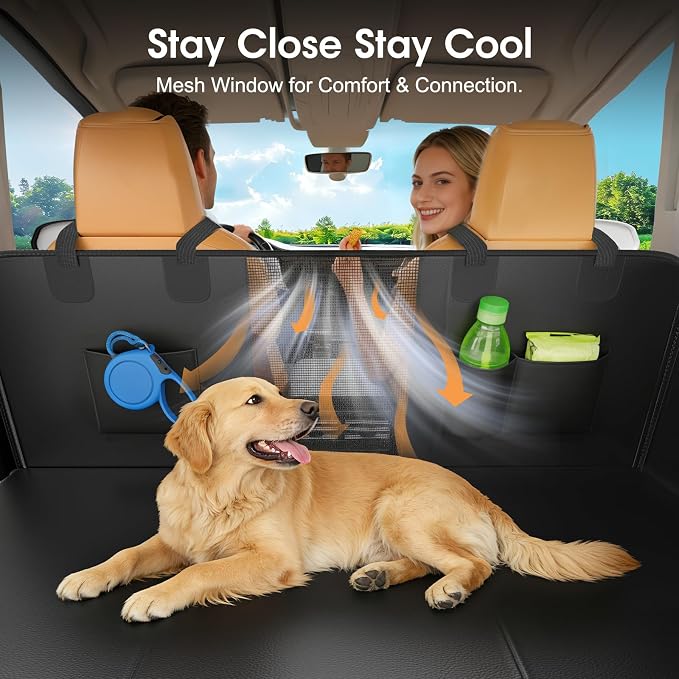 Hard Bottom Dog Car Seat Cover for Back Seat, 52"x65" Waterproof PU Leather Hammock with Side Flaps, Non-Slip Heavy Duty Protector for SUVs & Mid-Size Trucks, Supports Up to 450 lbs – Black