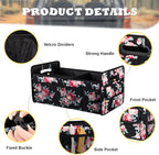 Car Trunk Organizers and Storage Collapsible Multi Compartment Container Box, Adjustable Car Accessories for SUV Sedan Truck, Standard Size, Black Floral