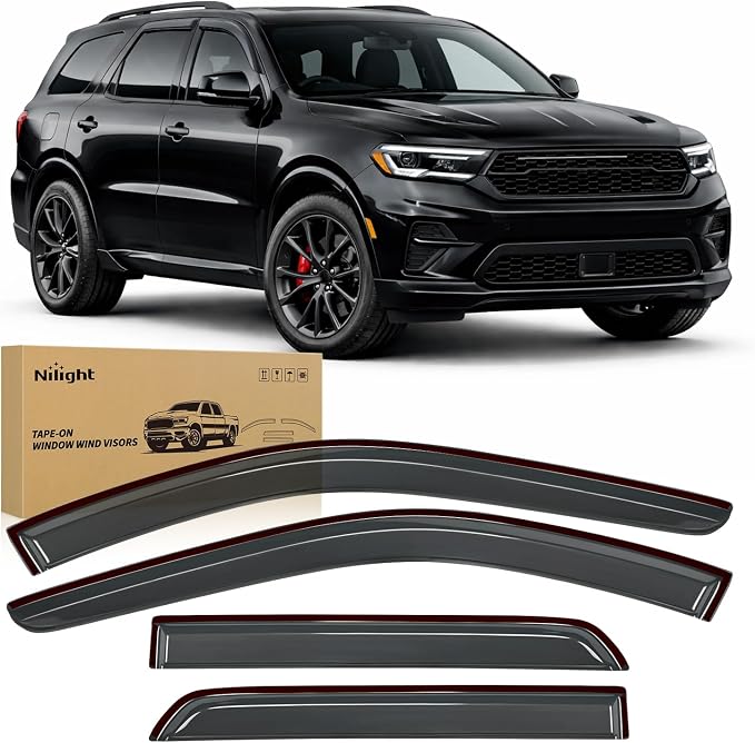 Window Visor Rain Guards for Dodge Durango 2011-2023 2024 2025 2026, Out-Channel Window Deflectors Vent Visors for Rainy Weather, Sun Protection & Ventilation, Smoke Tinted, 4PCS