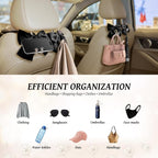 2 PCS Bow Pearl Car Seat Headrest Hook – Cute Purse Hook for Car, Girly Interior Decoration Accessories Hook Hanger, Seatback Holder for Purses & Bags, Elegant Car Organizer (Black)