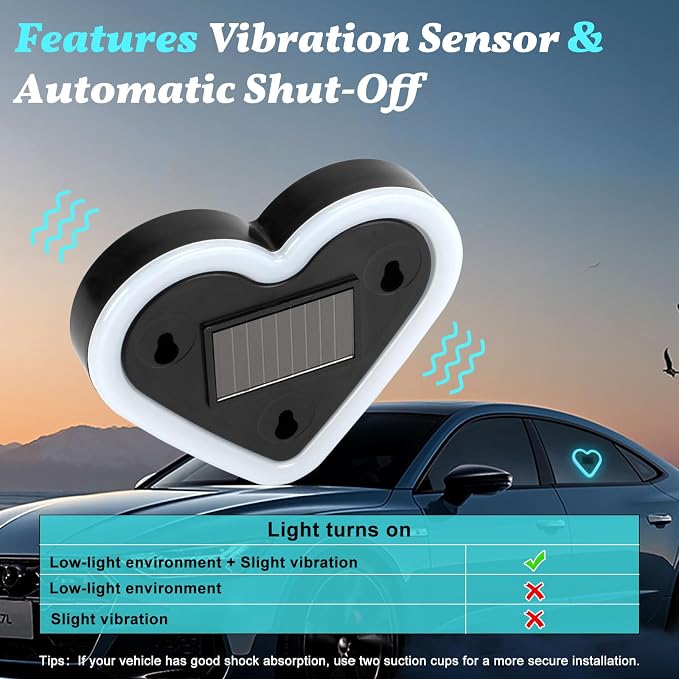 Upgrade Car Light LED Ambient Lights Heart Solar Lights Solar-Powered Heart-Shaped Neon Lights for Car Window Decorative 5 Modes Interior Outdoor Decor (Ice Blue)
