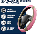 Car Steering Wheel Cover - Microfiber Leather Steering Wheel Wrap Sports 14.5-15 Inch Steering Wheel Cover Non-Slip for Men Women Pink & Beige Color