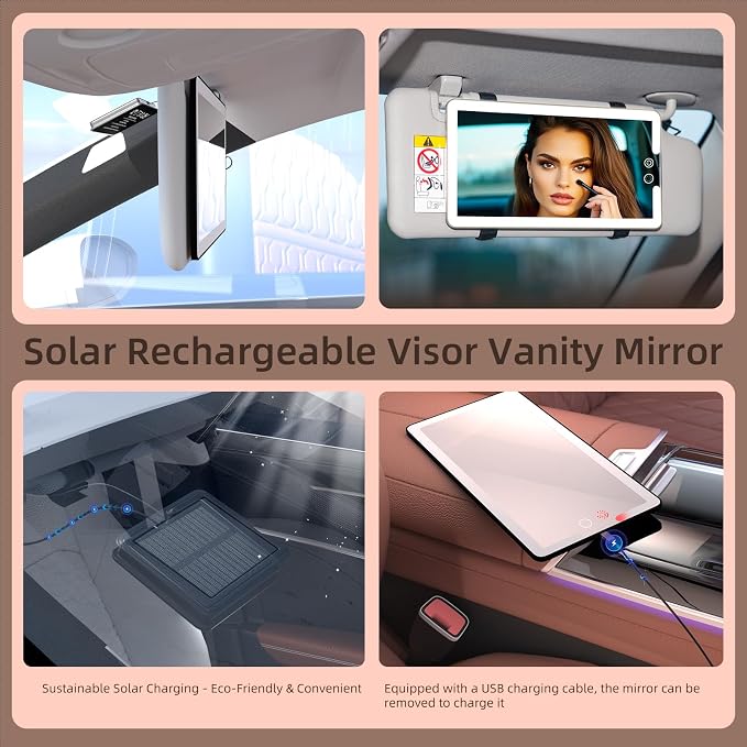 Sun Visor Vanity Mirror, LED Dimmable Car Mirror with 3 Light Modes, Easy to Install & Equip Strap Mounting, for Women's Makeup, Women's First Choice (solar car sun visor)